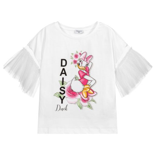 Monnalisa-Teen White Daisy Duck T-Shirt | Childrensalon Outlet