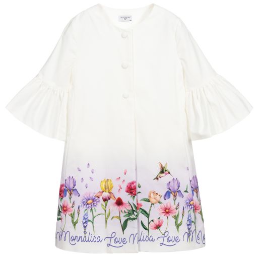 Monnalisa-Teen White Floral Cotton Coat | Childrensalon Outlet