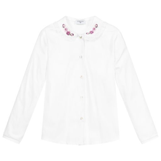 Monnalisa-Teen White Floral Cotton Shirt | Childrensalon Outlet