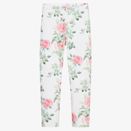 Monnalisa-Weiße Teen Leggings mit Blumen | Childrensalon Outlet