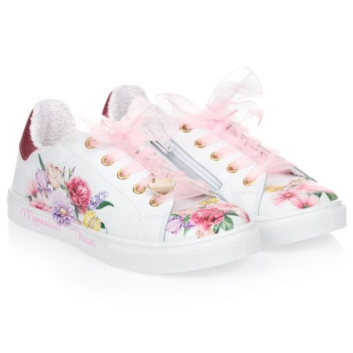 Monnalisa-Teen White Floral Trainers | Childrensalon Outlet