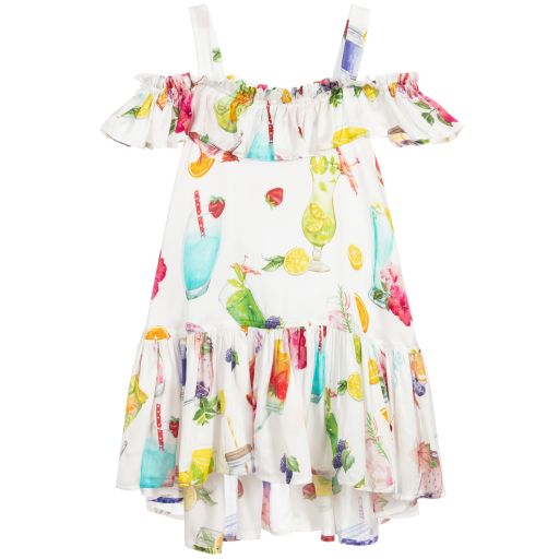 Monnalisa-Teen White Fruit Print Dress | Childrensalon Outlet