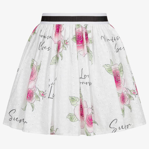 Monnalisa-Бело-розовая юбка с цветами для подростков | Childrensalon Outlet