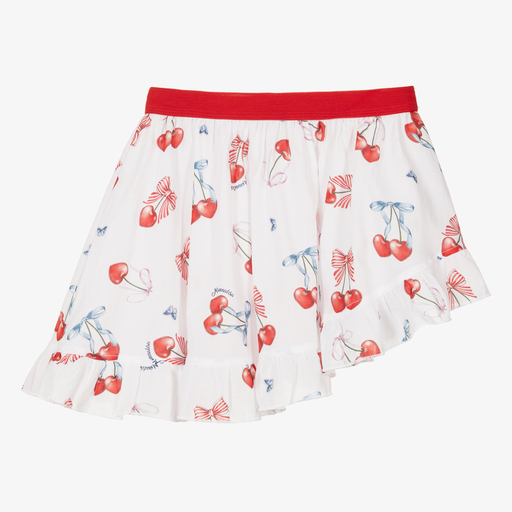 Monnalisa-Teen White & Red Cherry Cotton Skirt | Childrensalon Outlet