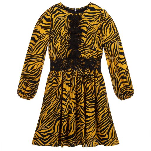 Monnalisa-Teen Yellow Zebra Print Dress  | Childrensalon Outlet