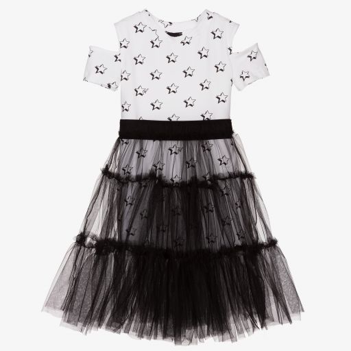 Monnalisa-White & Black 2-in-1 Dress | Childrensalon Outlet