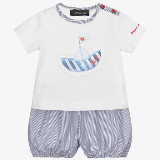 Monnalisa-Shorts-Set für Babys in Weiß und Blau | Childrensalon Outlet