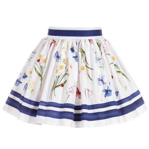 Monnalisa-White & Blue Cotton Skirt | Childrensalon Outlet
