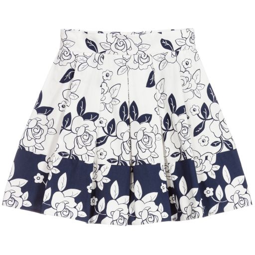 Monnalisa-White & Blue Floral Skirt | Childrensalon Outlet