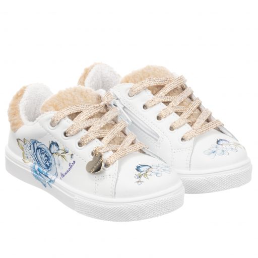 Monnalisa-White & Blue Leather Trainers | Childrensalon Outlet