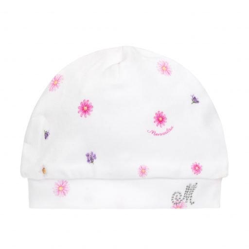 Monnalisa-قبعة قطن لون أبيض للمولودات  | Childrensalon Outlet