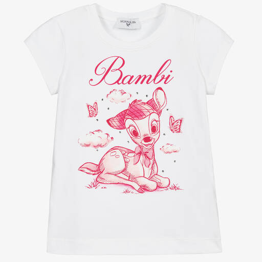 Monnalisa-Weißes Bambi-T-Shirt aus Baumwolle | Childrensalon Outlet