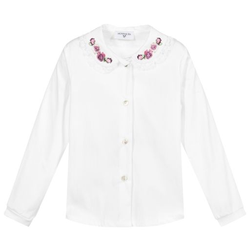 Monnalisa-White Cotton Blouse | Childrensalon Outlet