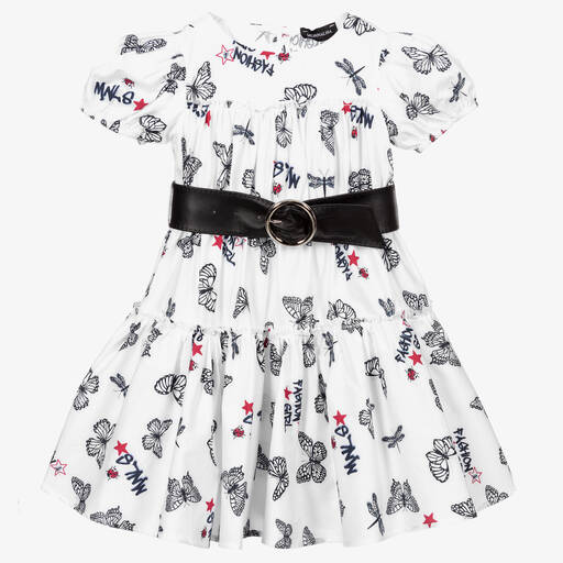 Monnalisa-White Cotton Butterfly Dress | Childrensalon Outlet