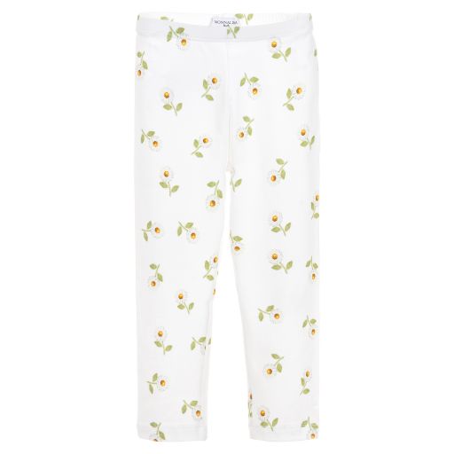 Monnalisa-White Cotton Daisies Leggings | Childrensalon Outlet