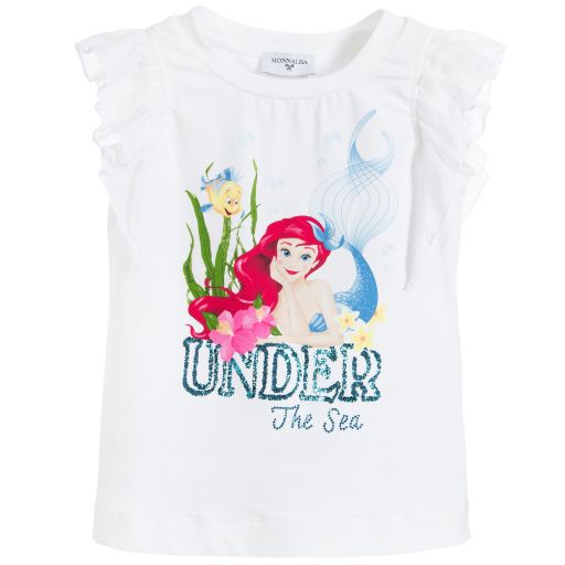 Monnalisa-White Cotton DISNEY T-Shirt | Childrensalon Outlet