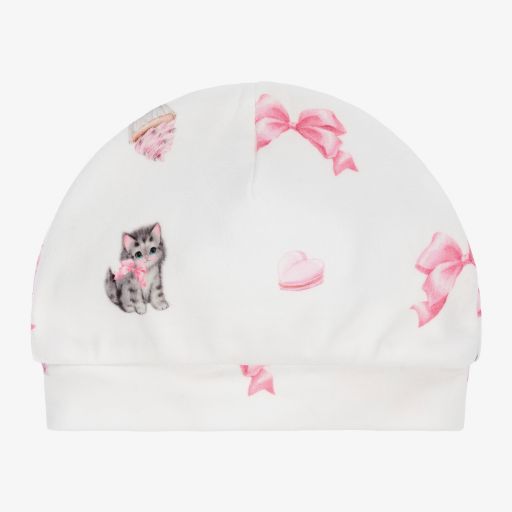 Monnalisa-White Cotton Kittens Hat | Childrensalon Outlet