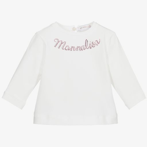 Monnalisa-White Cotton Logo Top | Childrensalon Outlet