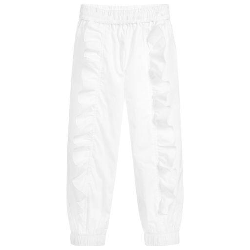Monnalisa-White Cotton Poplin Trousers | Childrensalon Outlet