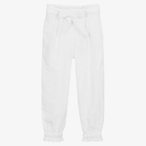 Monnalisa-Белые хлопковые брюки | Childrensalon Outlet