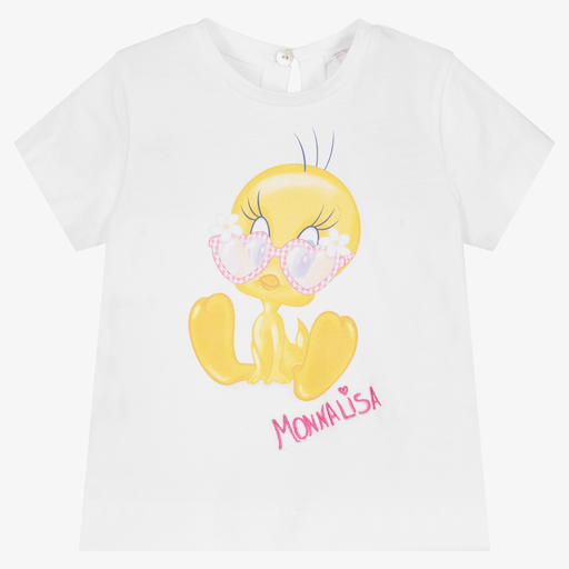Monnalisa-White Cotton Tweety T-Shirt | Childrensalon Outlet