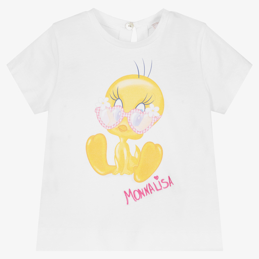 Monnalisa-Белая хлопковая футболка с Твити | Childrensalon Outlet