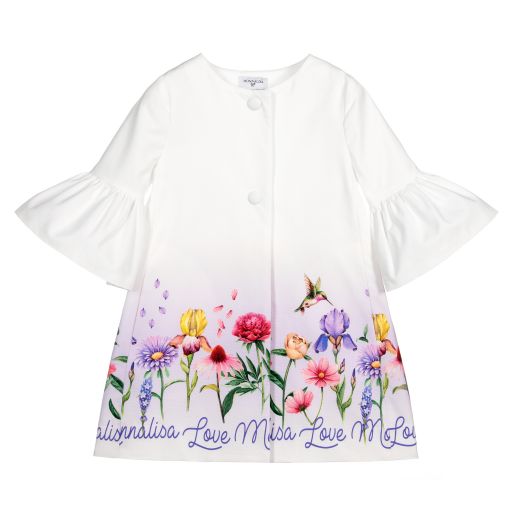 Monnalisa-White Floral Cotton Coat | Childrensalon Outlet