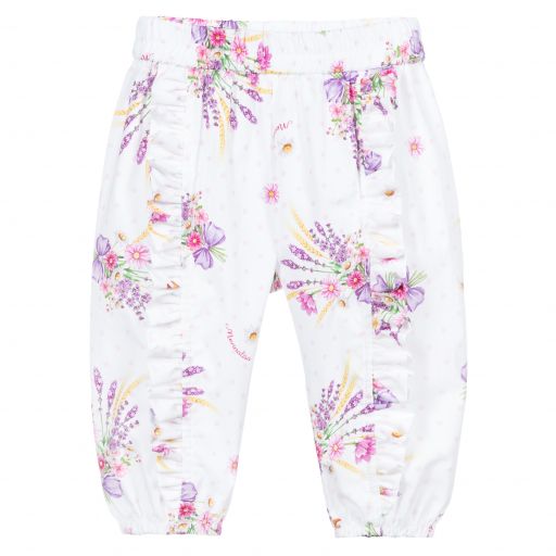 Monnalisa-White Floral Cotton Trousers | Childrensalon Outlet