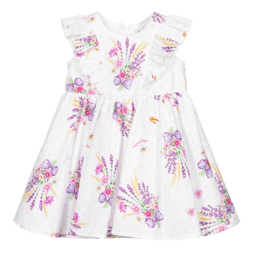 Monnalisa Bebé-Weißes Kleid mit Blumen-Print | Childrensalon Outlet