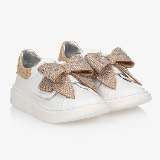 Monnalisa-White & Gold Leather Trainers | Childrensalon Outlet