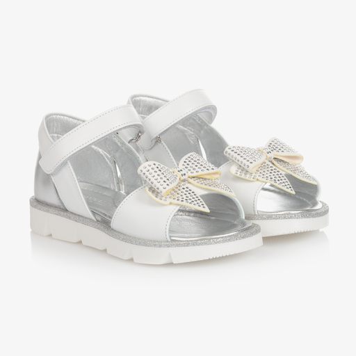 Monnalisa-White Leather Bow Sandals | Childrensalon Outlet