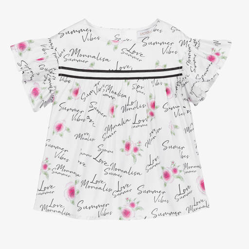 Monnalisa-Weiße Bluse mit Blumen-Print | Childrensalon Outlet