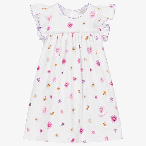 Monnalisa Bebé-Weißes Kleid mit Blumen-Print | Childrensalon Outlet