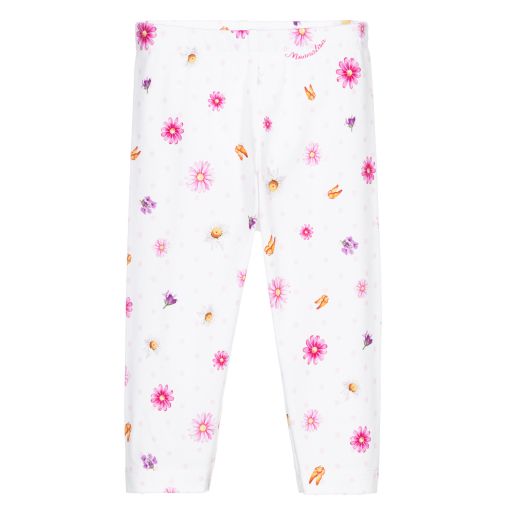 Monnalisa Bebé-White & Pink Floral Leggings | Childrensalon Outlet