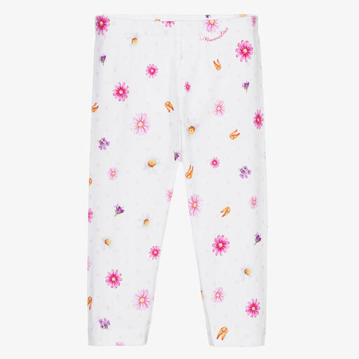 Monnalisa Bebé-White & Pink Floral Leggings | Childrensalon Outlet