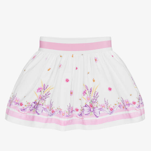 Monnalisa Bebé-White & Pink Floral Skirt | Childrensalon Outlet