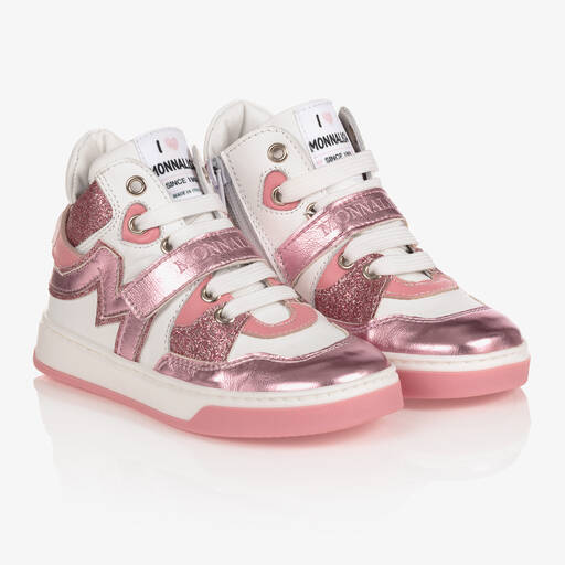 Monnalisa-White & Pink High-Top Trainers | Childrensalon Outlet
