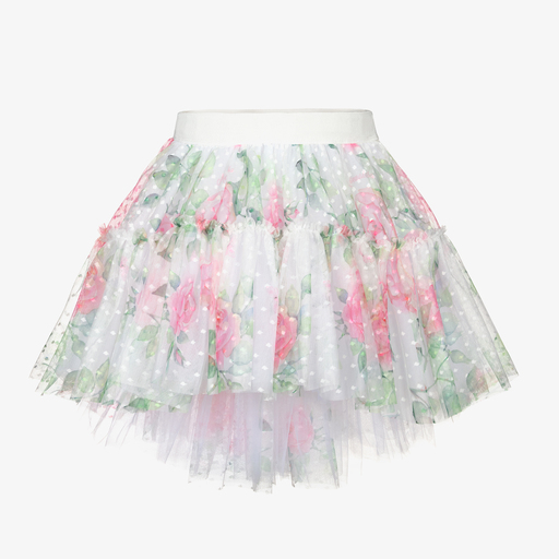 Monnalisa-White & Pink Tulle Tutu Skirt | Childrensalon Outlet