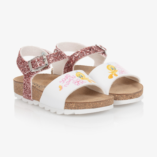 Monnalisa-Бело-розовые сандалии с Твити | Childrensalon Outlet