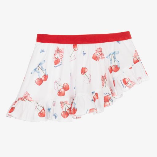 Monnalisa-White & Red Cherry Cotton Skirt | Childrensalon Outlet