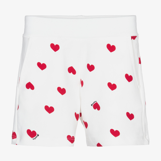 Monnalisa-White & Red Hearts Shorts | Childrensalon Outlet