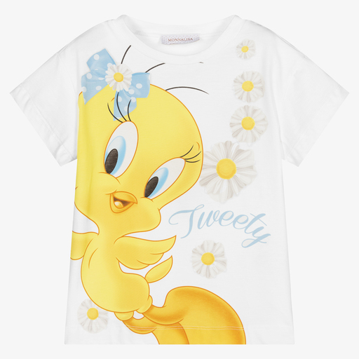 Monnalisa-Weißes Tweety Maxi-T-Shirt | Childrensalon Outlet