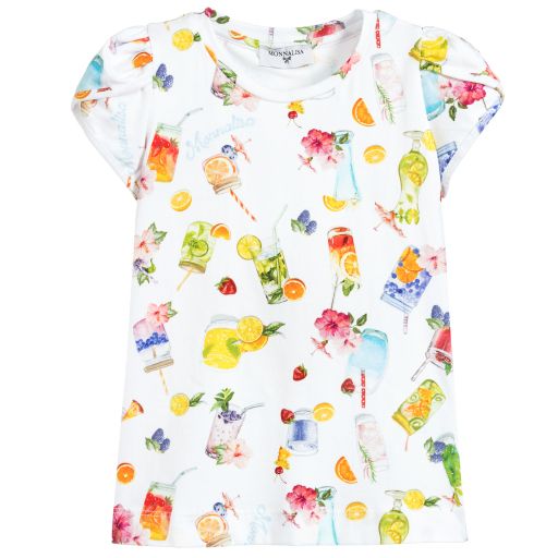 Monnalisa-White & Yellow Cotton T-Shirt | Childrensalon Outlet