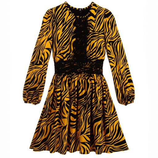 Monnalisa-Yellow Zebra & Lace Dress | Childrensalon Outlet
