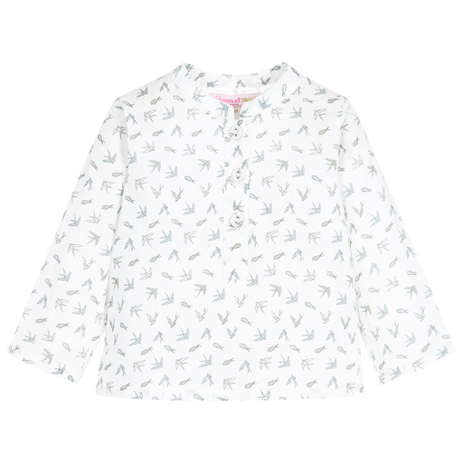 Moon et Miel-Baby Girls Bird Print Shirt | Childrensalon Outlet