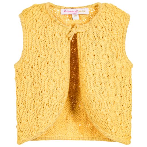 Moon et Miel-Baby Girls Mustard Yellow Cardigan  | Childrensalon Outlet