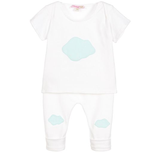 Moon et Miel-Baby Girls White Cotton Top & Trouser Set | Childrensalon Outlet