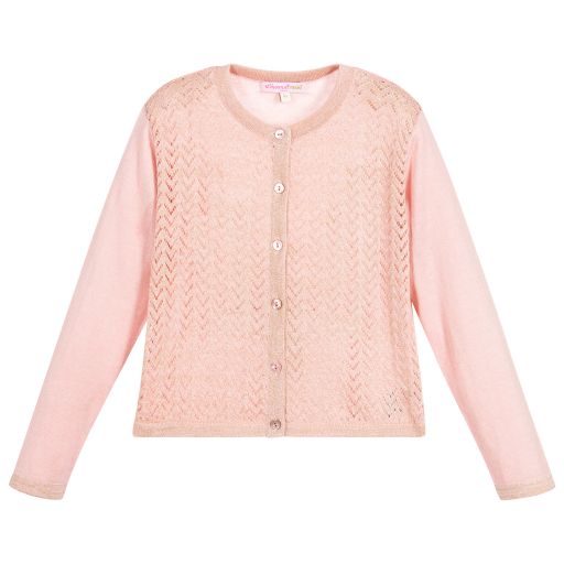 Moon et Miel-Girls Pink & Gold Cardigan | Childrensalon Outlet