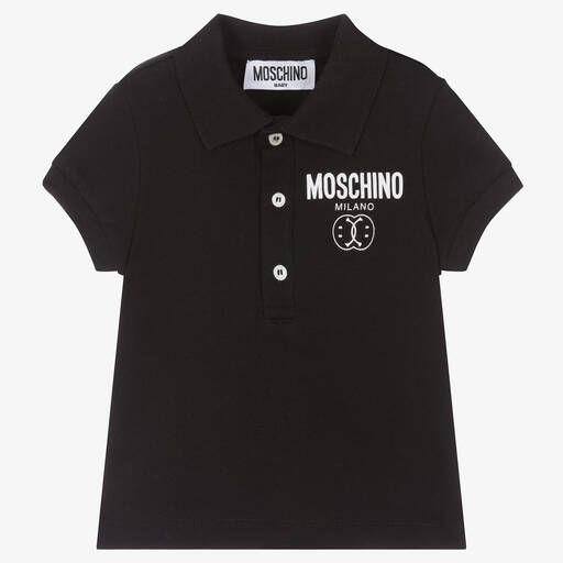 Moschino Baby-توب بولو أطفال ولادي قطن جيرسي لون أسود | Childrensalon Outlet