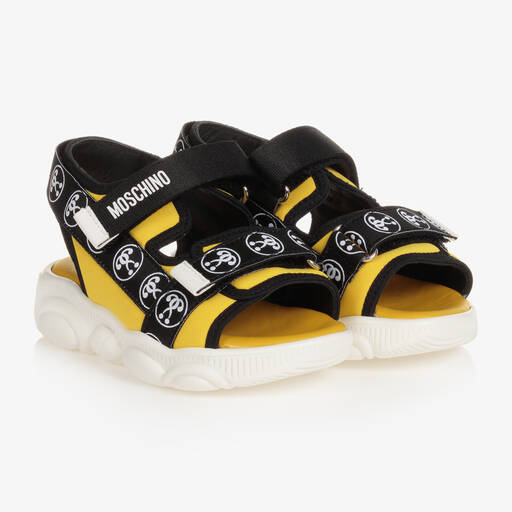 Moschino Baby-صندل أطفال ولادي قماش لون أسود وأصفر | Childrensalon Outlet